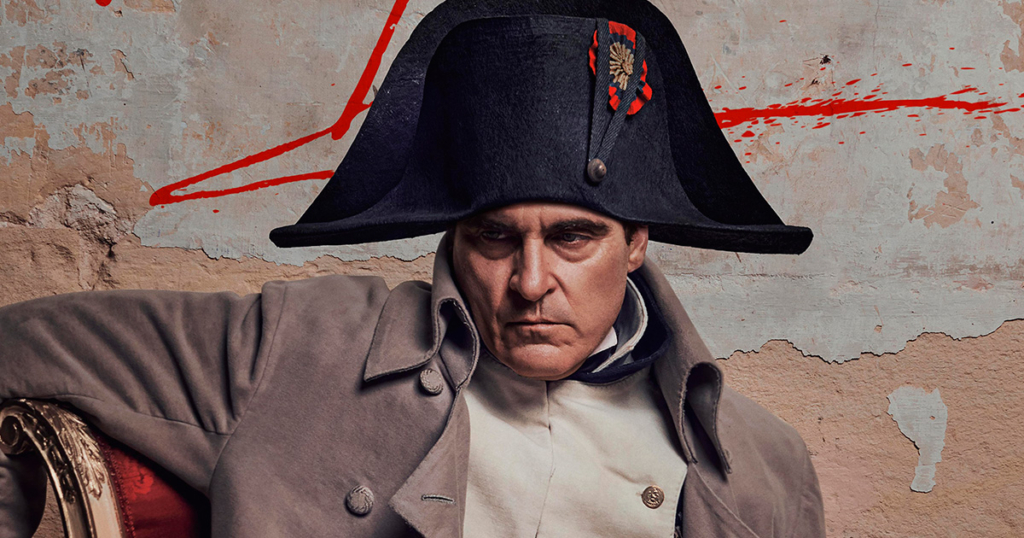Joaquin Phoenix em seu papel em Napoleão (2023)