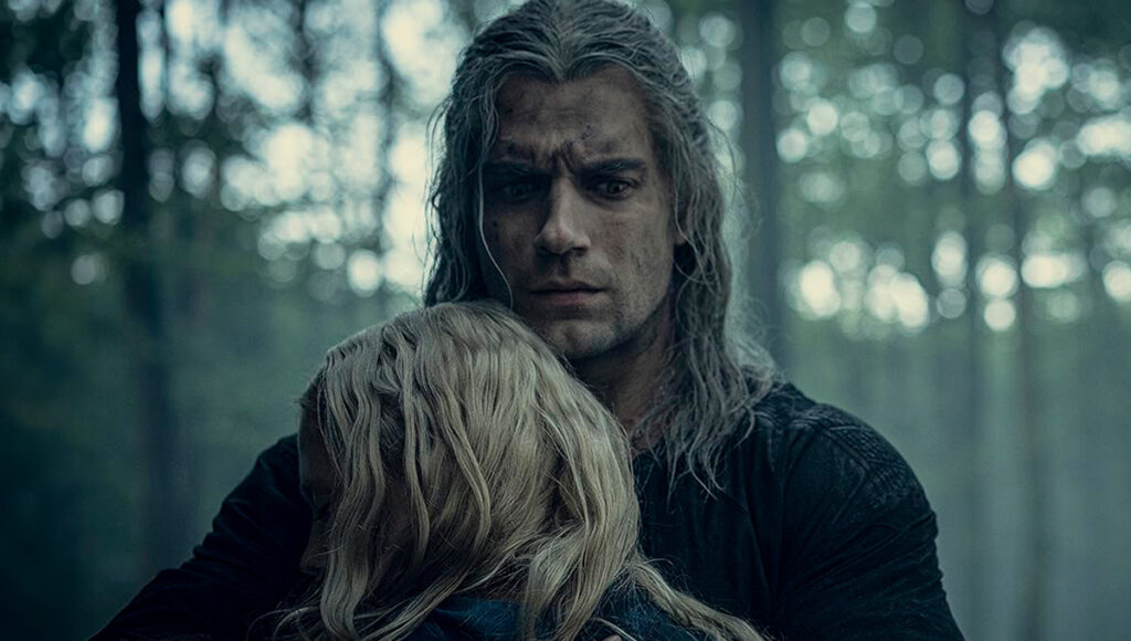 Henry Cavill e Freya Allan como os personagens Geralt e Ciri