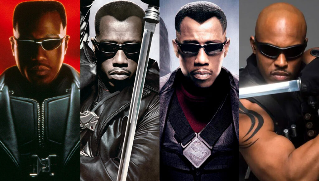 As produções "Blade: O Caçador de Vampiros", "Blade 2", "Blade: Trinity" e "Blade: A Nova Geração" em imagem personalizada