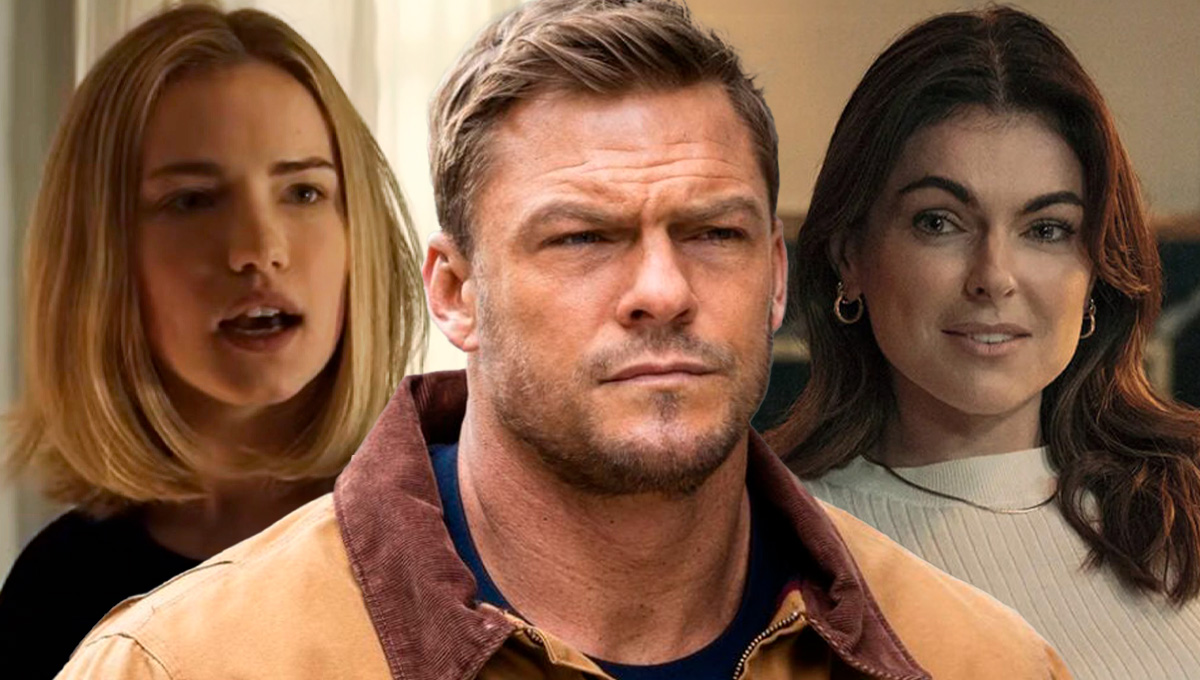 Os atores Alan Ritchson, Willa Fitzgerald e