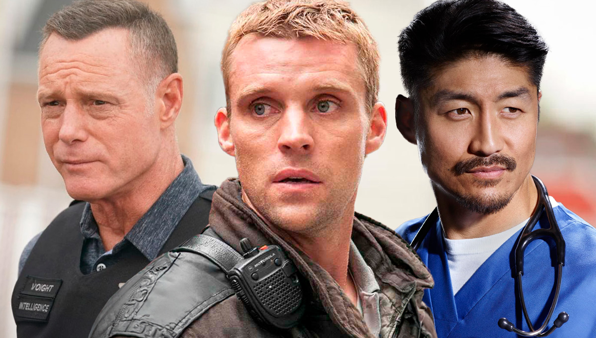 Os atores Jason Beghe, Jesse Spencer e Brian Tee, respectivamente