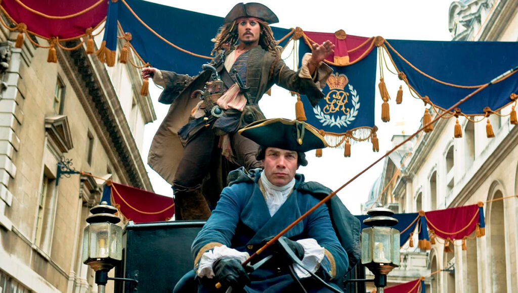 Johnny Depp como o Capitão Jack Sparrow em "Piratas do Caribe: Navegando em Águas Misteriosas" (2011)